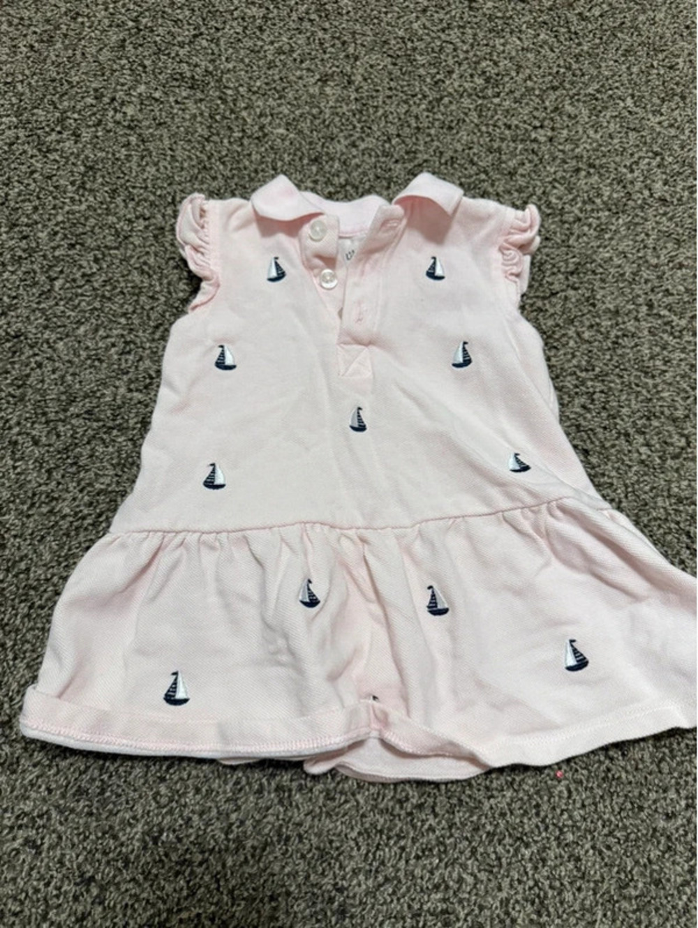 Little Me Baby Girls 18M Pink Sailboat Polo Dress Embroidered Nautical Ruffle